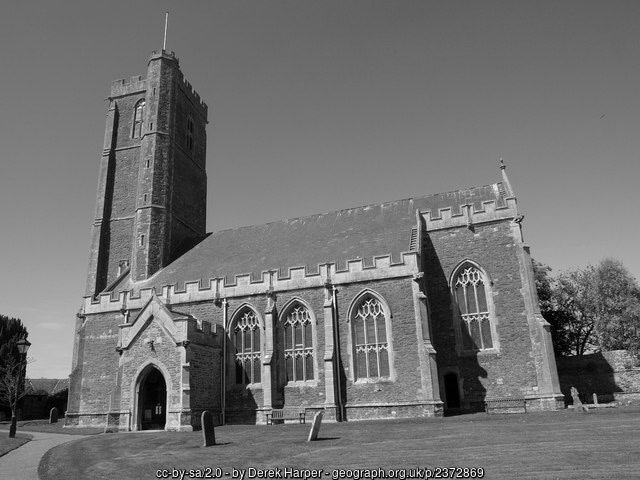 St Mary's Church, Cannington, Somerset, a large medieval stone church with a square tower.